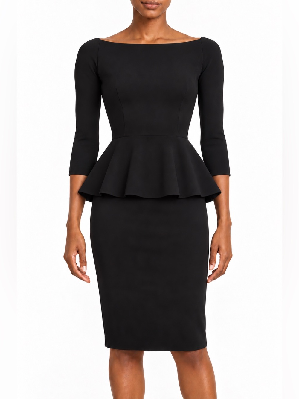 Chiara Boni La Petite Robe Black Peplum Sheath Cocktail Dress Size IT 40 / US 4